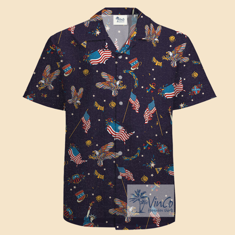 American Eagle And Statue of Liberty Cotton Hawaiian Shirt For Men - variant image 1