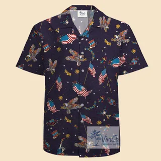 American Eagle And Statue of Liberty Cotton Hawaiian Shirt For Men