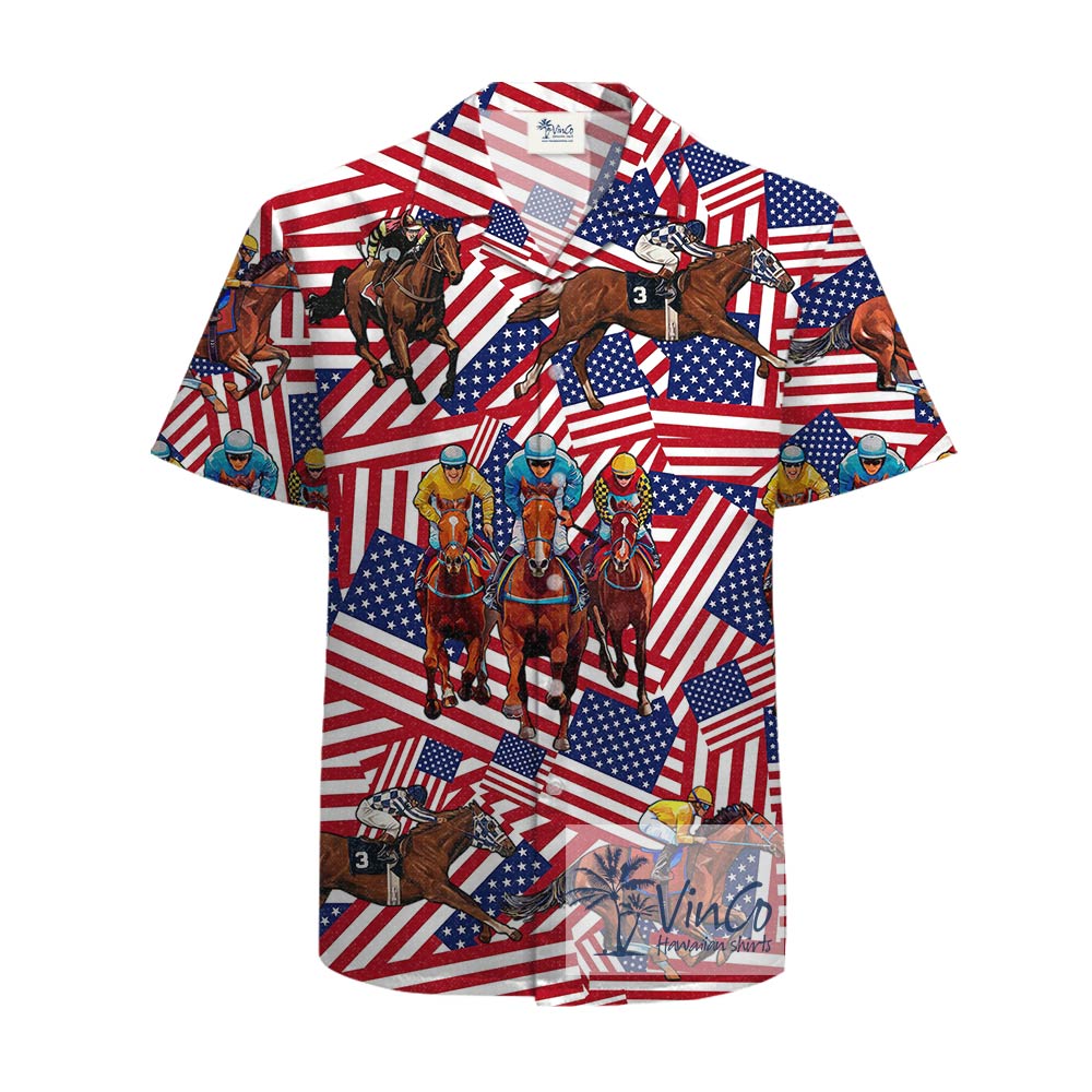 American Horse Racing Cotton Hawaiian Shirt - variant image 1