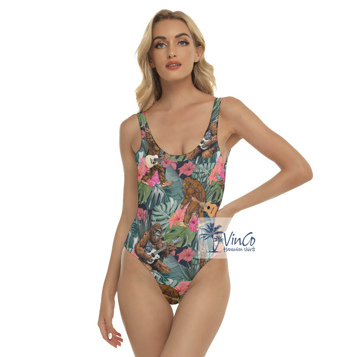 Funny Bigfoot Guitar Tropical Hawaiian Swimsuit For Women - variant image 1