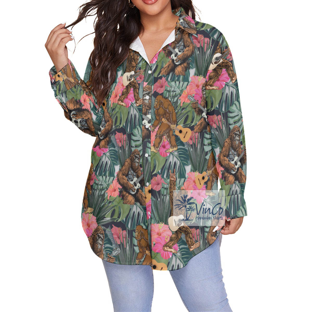 Funny Guitar Sasquatch Tropical Hawaiian Blouse Shirt - variant image 1