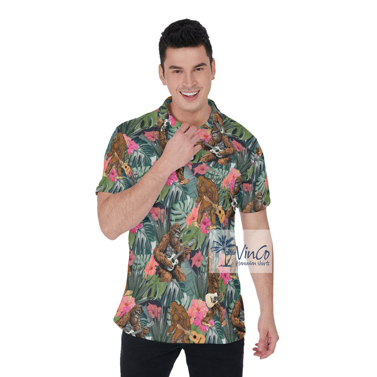 Tropical Bigfoot Guitar Hawaiian Polo Shirt For Men - variant image 1