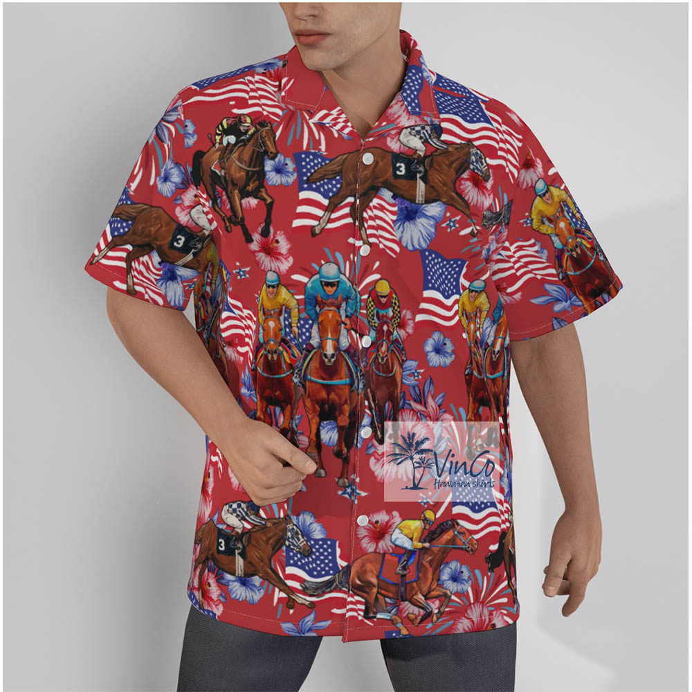 Floral Patriotic Horse Riding Lover Hawaiian Shirt For Men - variant image 1
