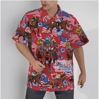 Floral Patriotic Horse Riding Lover Hawaiian Shirt For Men