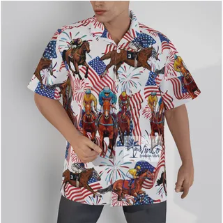 Horse Racing 4th Of July Patriotic Theme Men's Hawaiian Shirt