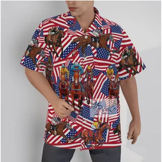 Horse Racing American Flag Men's Hawaiian Shirts