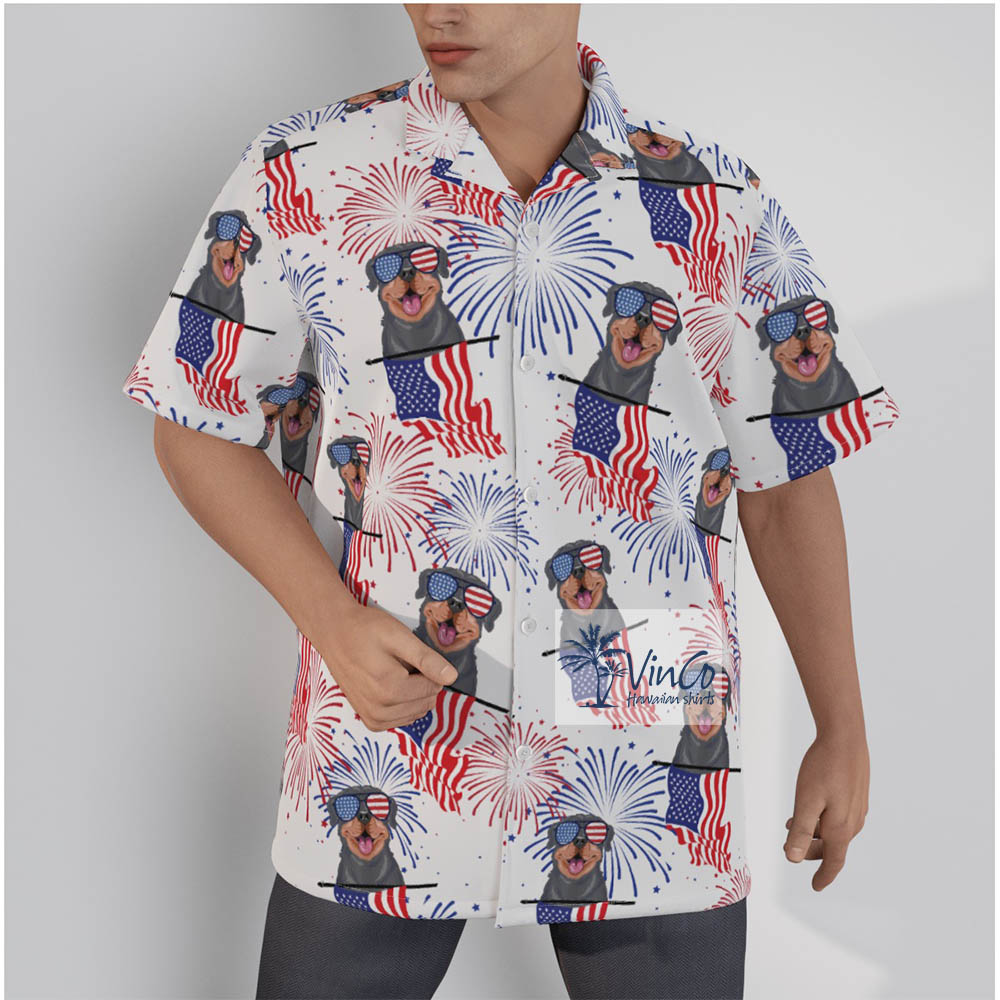 Rottweiler Dog American Flag 4th Of July Firework Theme Hawaiian Shirt - variant image 1