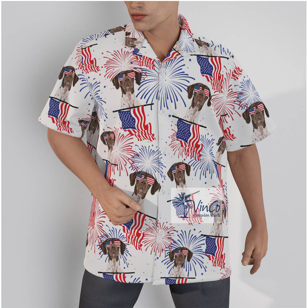 German Shorthair Dog Patriotic American Flag Men's Hawaiian Shirts - variant image 1