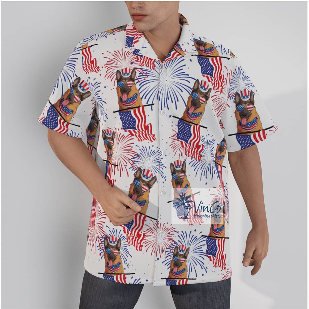 American German Shepherd Patriotic Hawaiian Button Up Shirt For Men - variant image 1