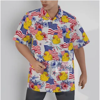 Hibiscus Patriotic Rubber Duck 4th Of July Hawaiian Shirt For Men