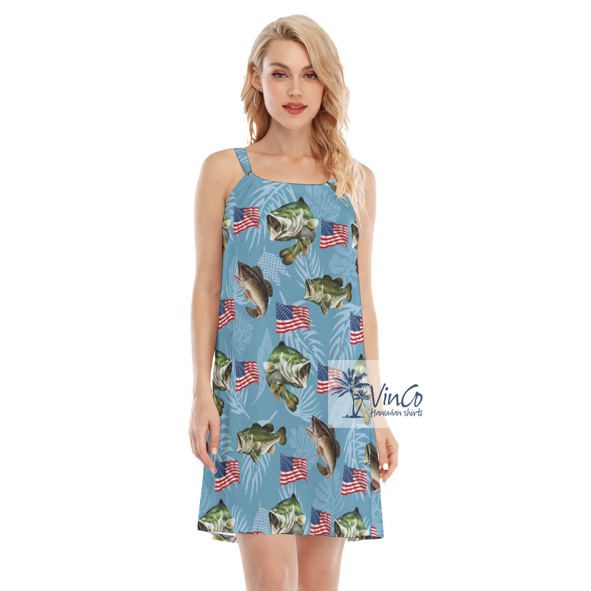 Funny Fish American Flag Hawaiian Cami Dress - variant image 1