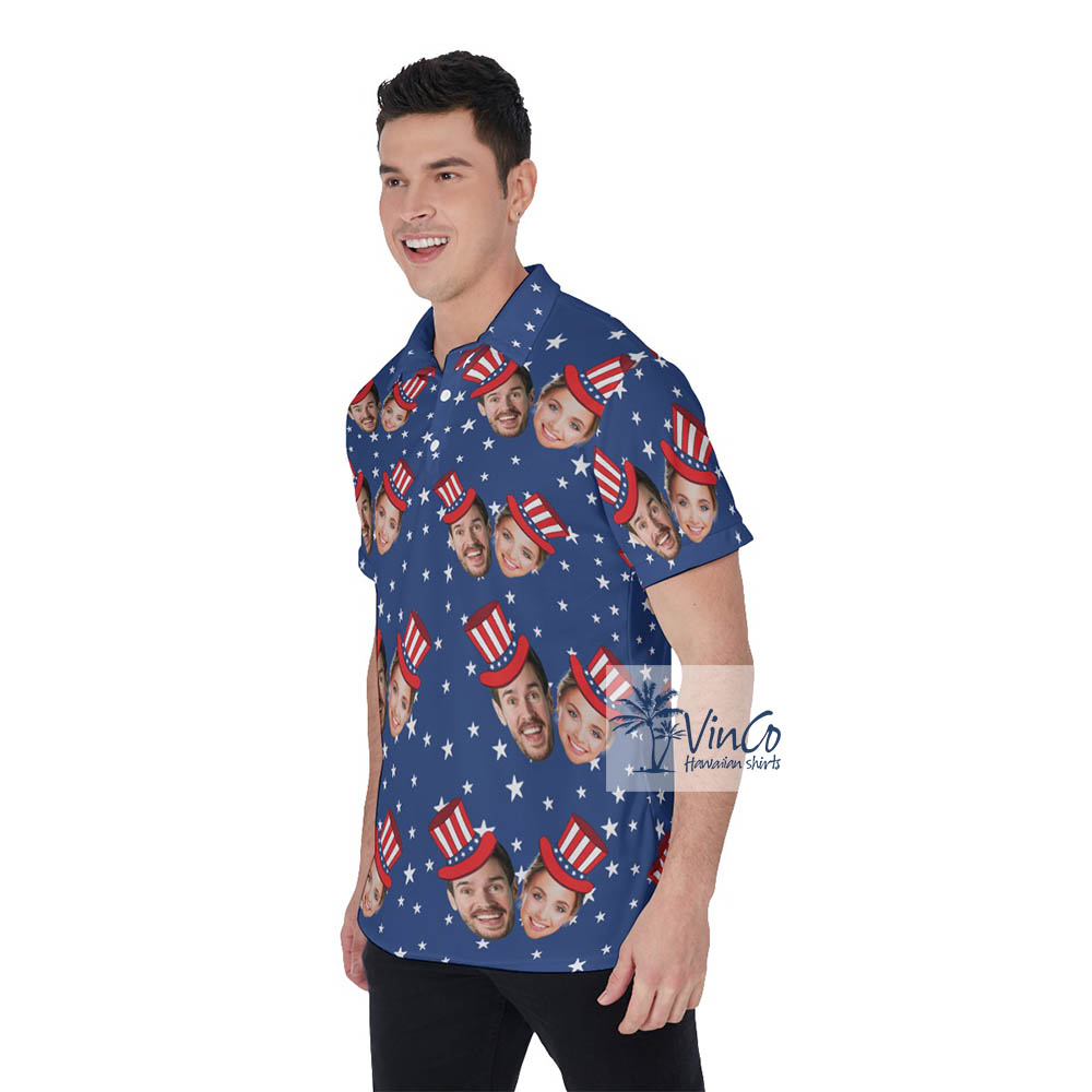 Custom 2 Faces 4th Of July Hawaiian Polo Shirt For Men
