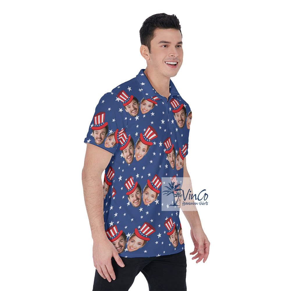 Custom 2 Faces 4th Of July Hawaiian Polo Shirt For Men
