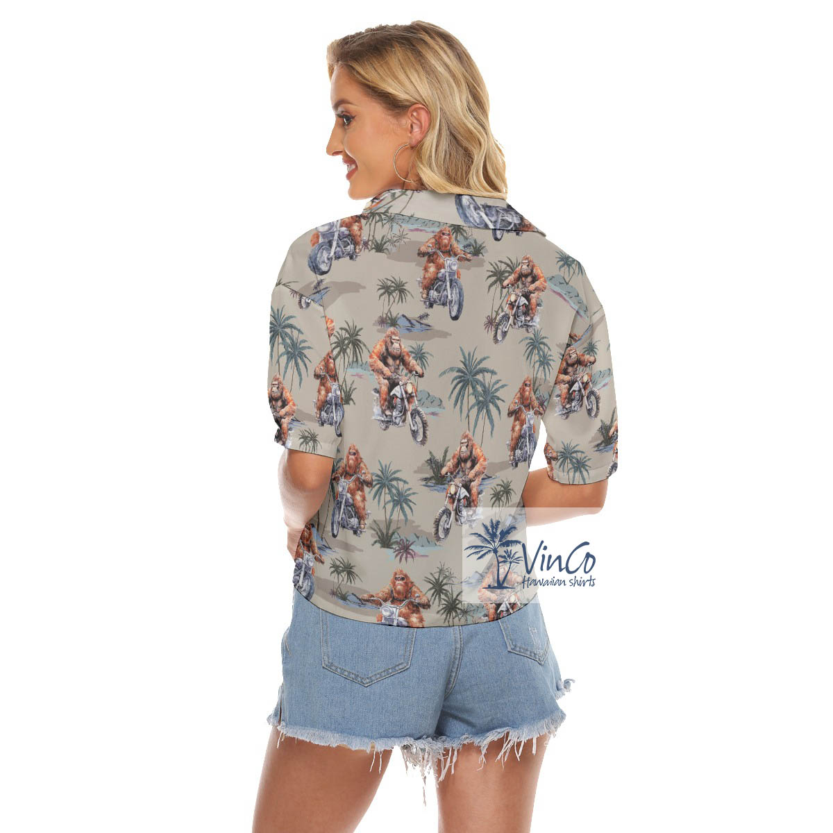 Tropical Bigfoot Motorcycle Hawaiian Cropped Shirt For Women