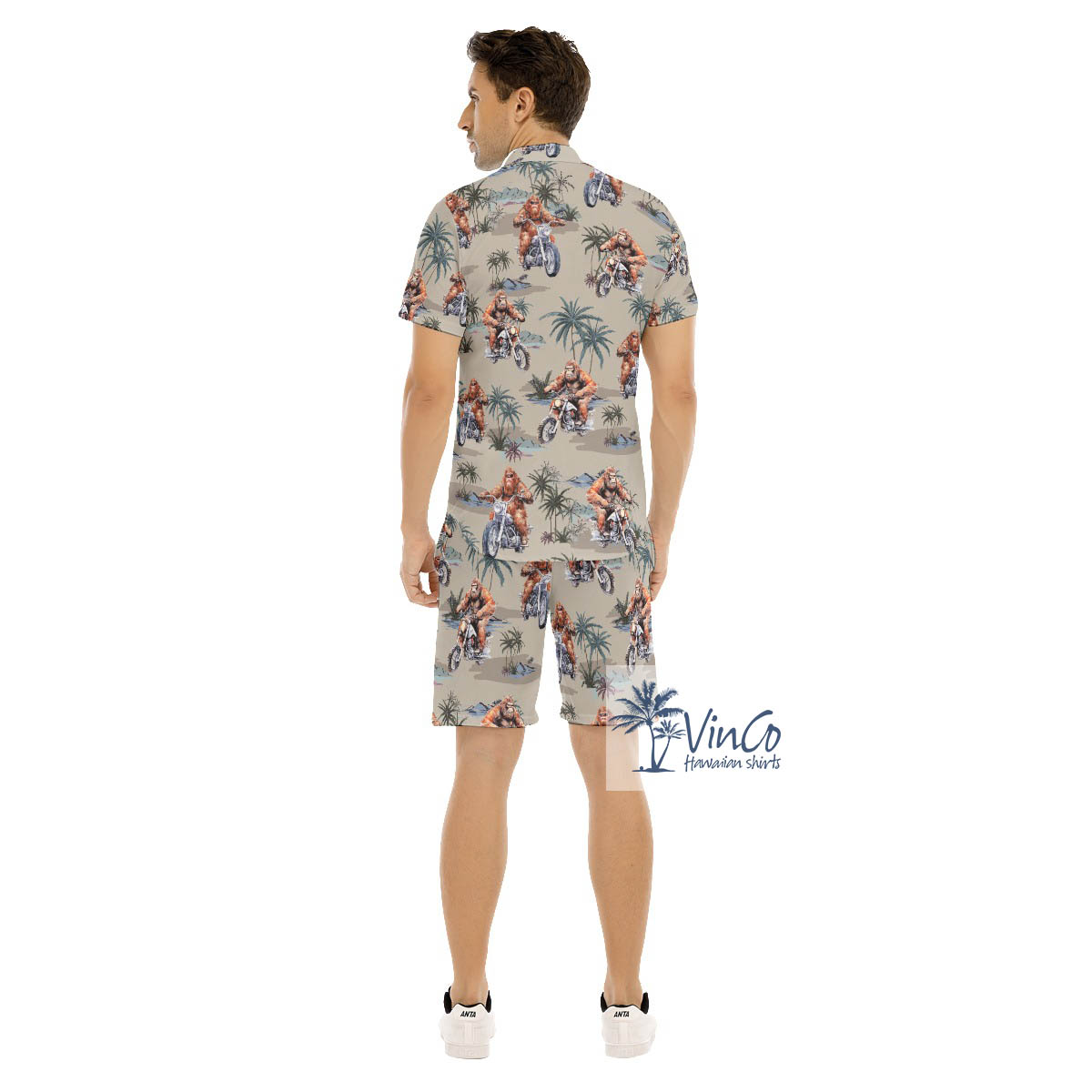Funny Bigfoot Motorcycle Hawaiian Shirt And Matching Shorts For Men