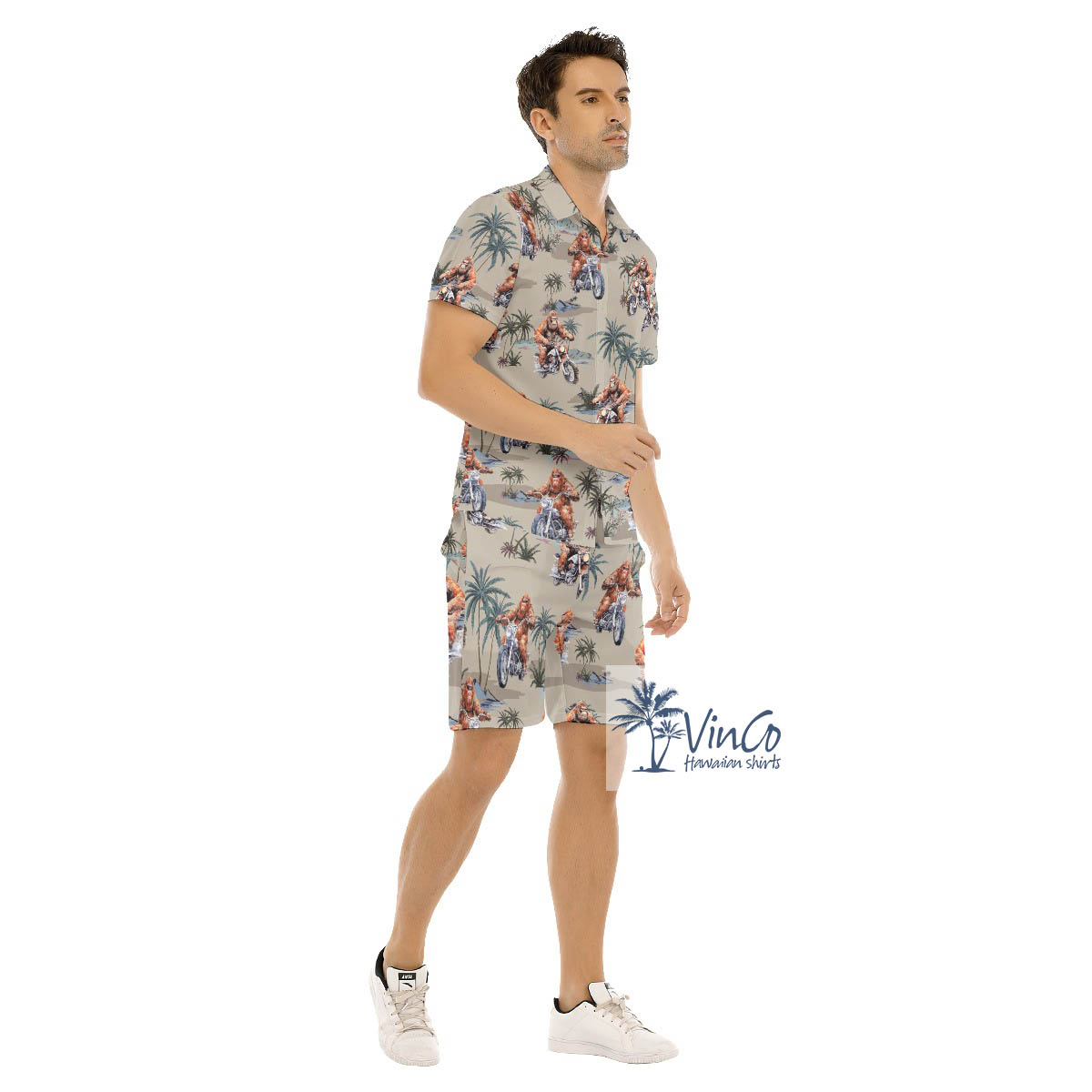 Funny Bigfoot Motorcycle Hawaiian Shirt And Matching Shorts For Men