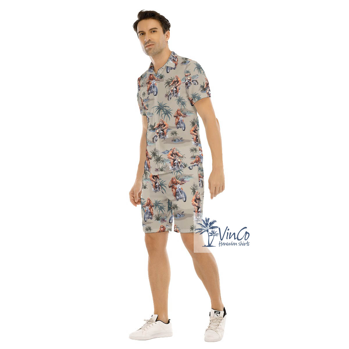Funny Bigfoot Motorcycle Hawaiian Shirt And Matching Shorts For Men
