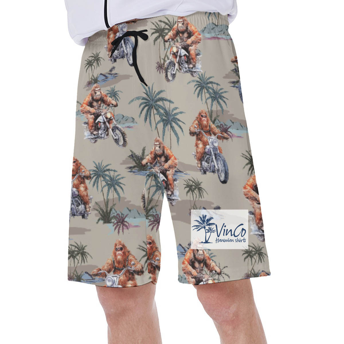 Funny Bigfoot Motorcycle Tropical Hawaiian Swim Trunks