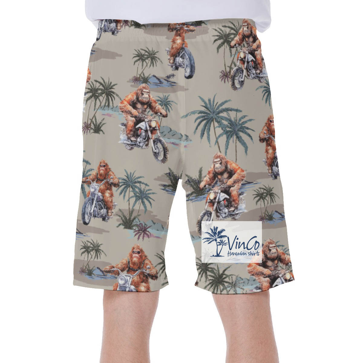 Funny Bigfoot Motorcycle Tropical Hawaiian Swim Trunks
