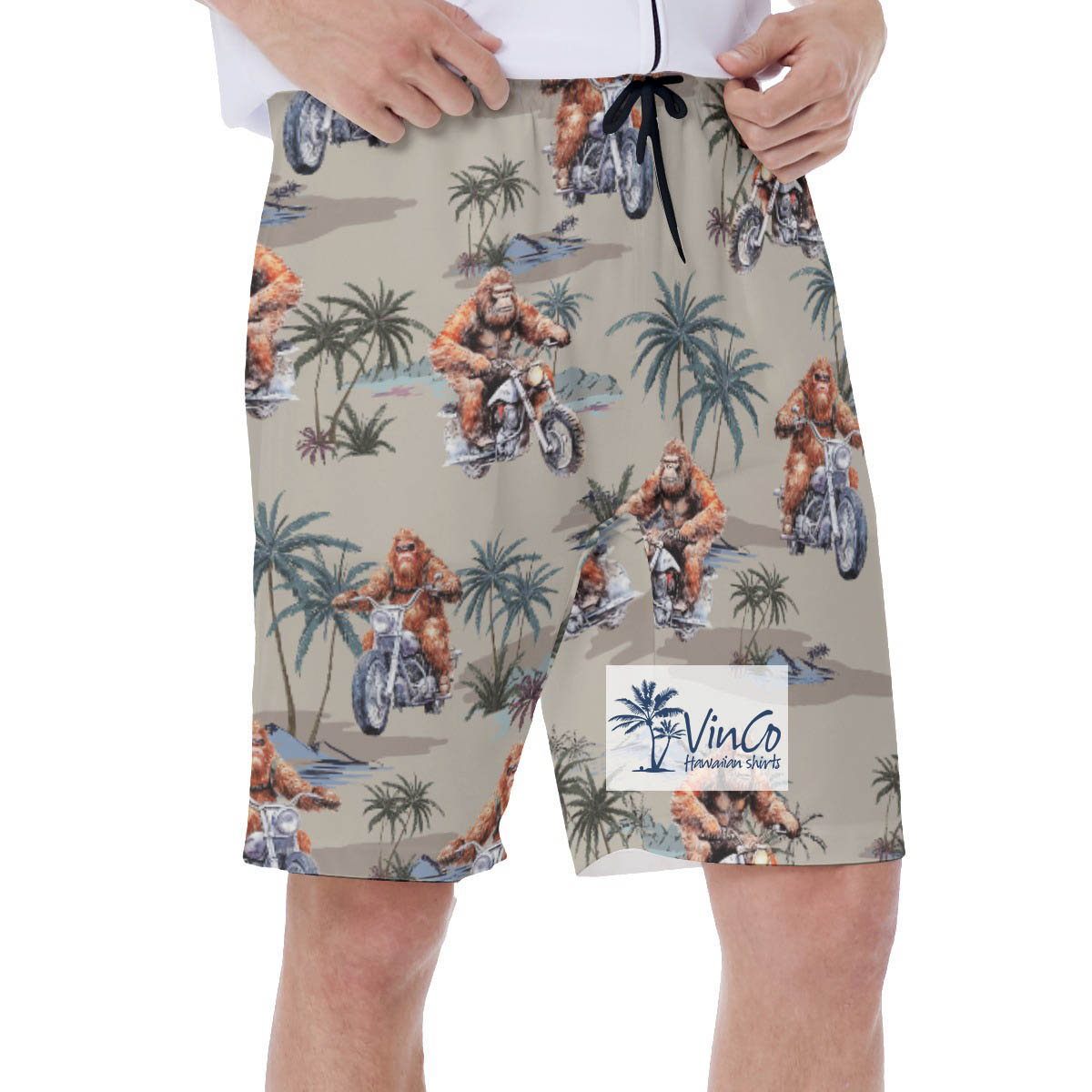 Funny Bigfoot Motorcycle Tropical Hawaiian Swim Trunks