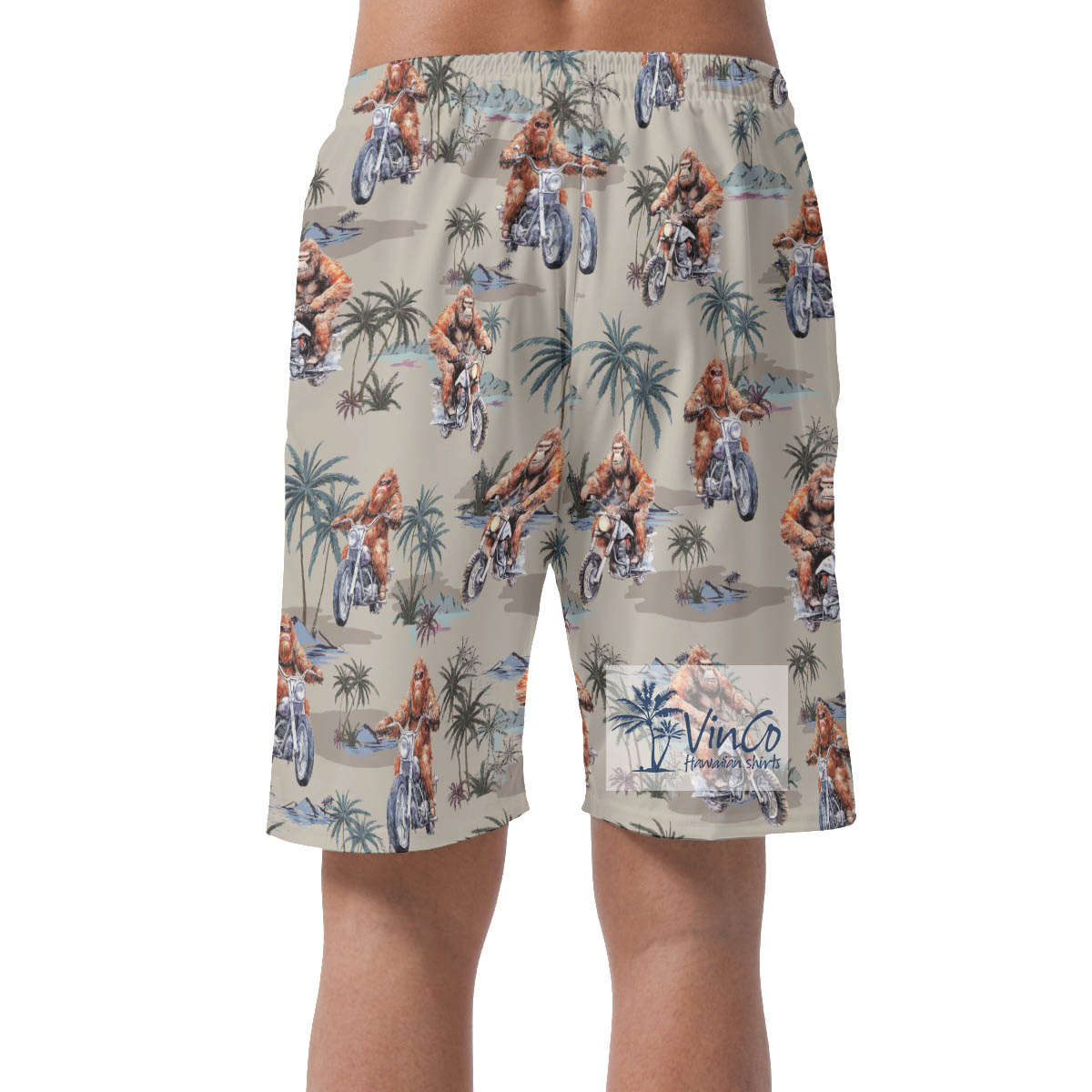 Funny Sasquatch Riding Motorcycle Hawaiian Beach Shorts