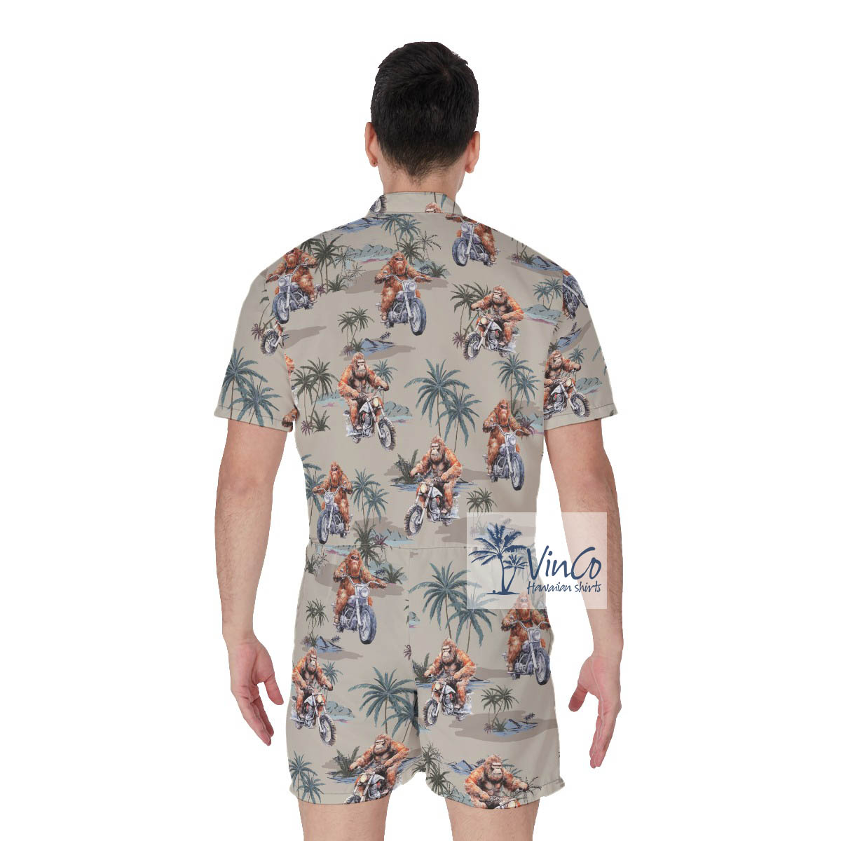Funny Motorcycle Bigfoot Hawaiian Romper