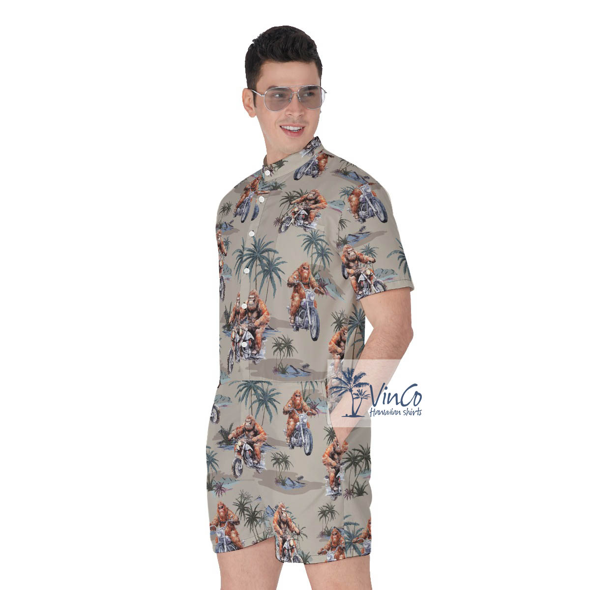 Funny Motorcycle Bigfoot Hawaiian Romper