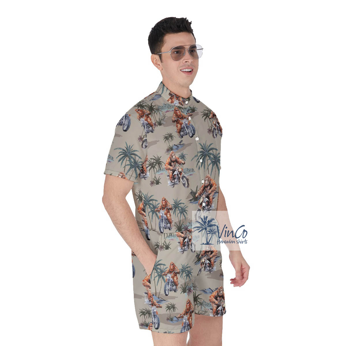 Funny Motorcycle Bigfoot Hawaiian Romper