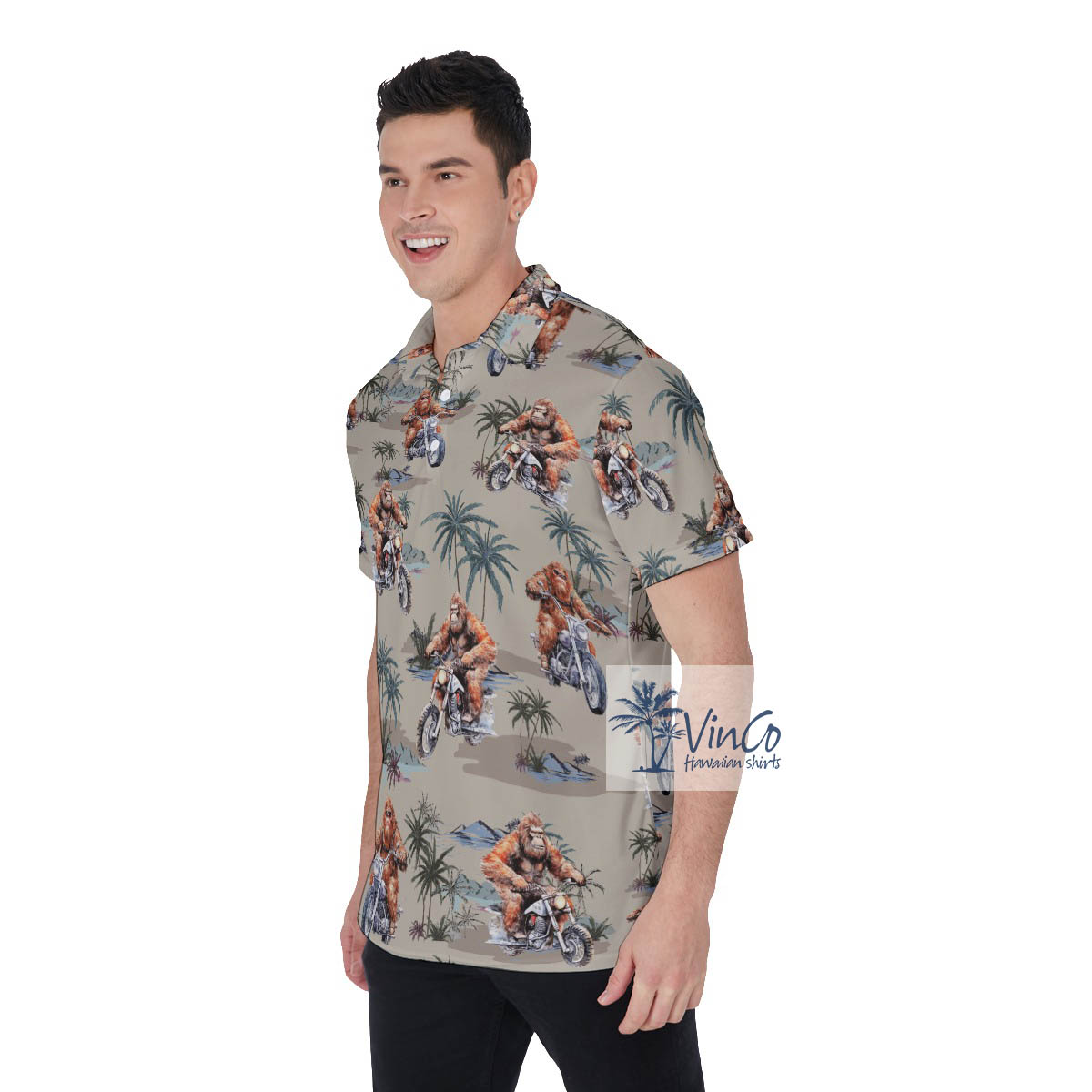 Funny Bigfoot Motorcycle Hawaiian Polo Shirt