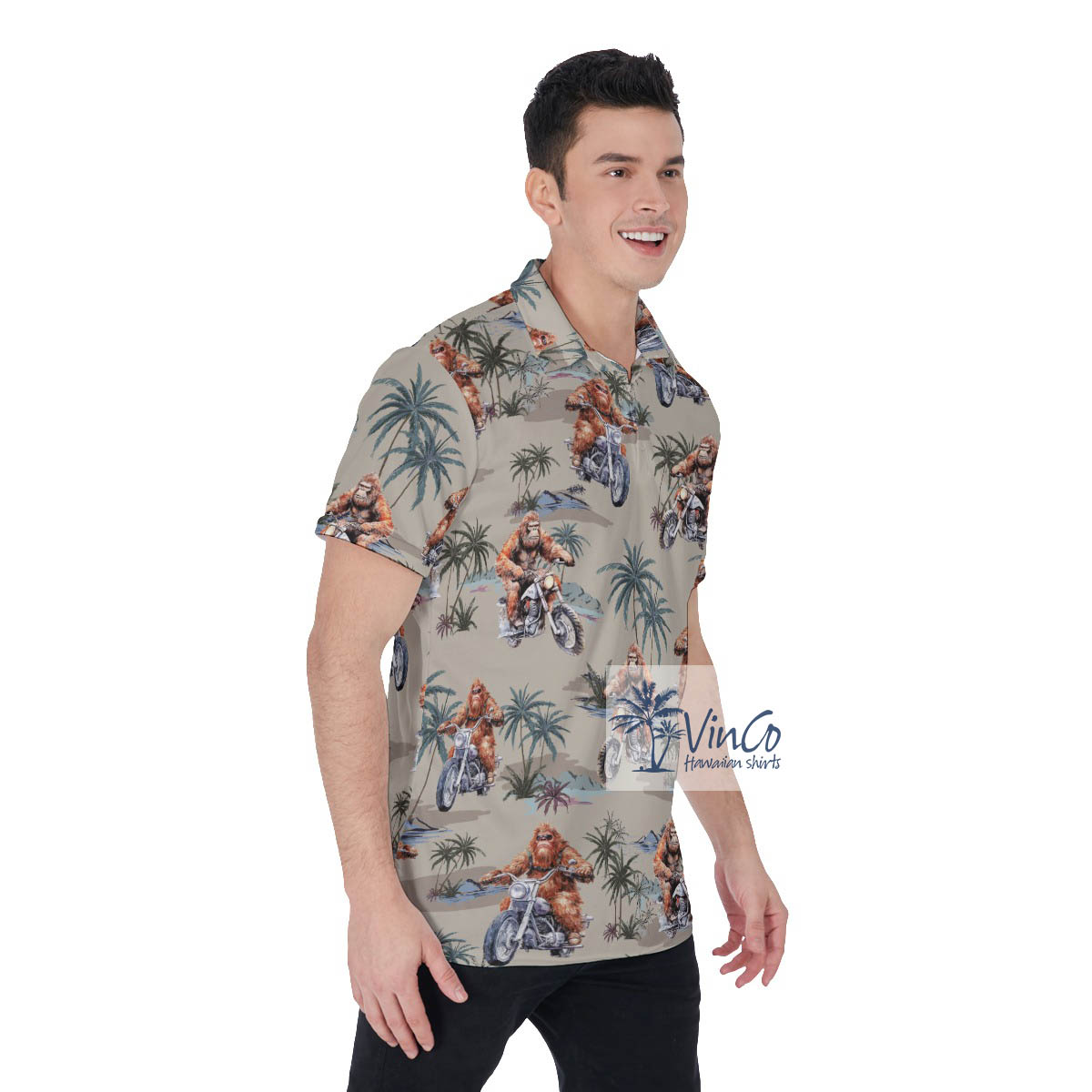 Funny Bigfoot Motorcycle Hawaiian Polo Shirt