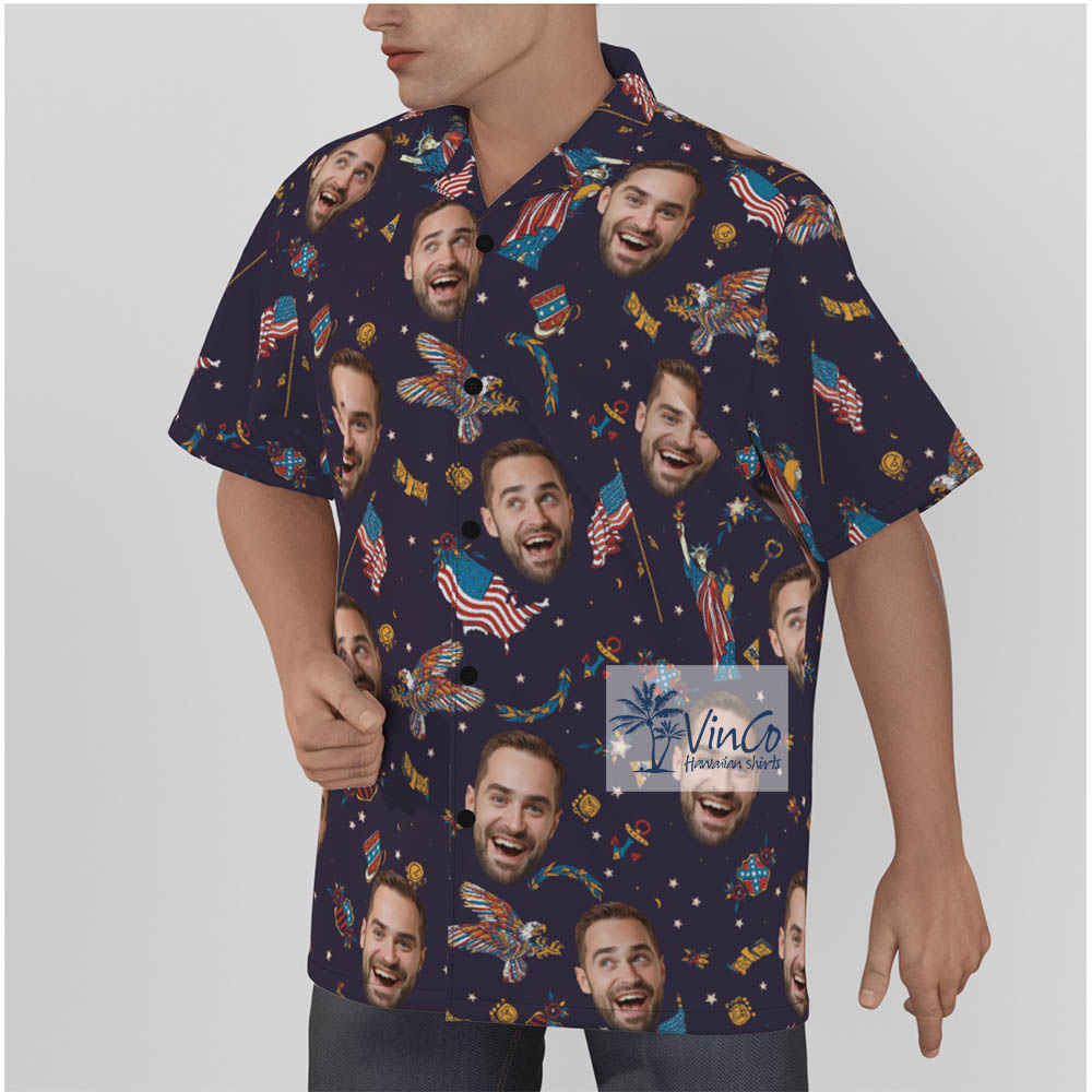 Funny Custom Face American Patriotic Men's Hawaiian Shirt