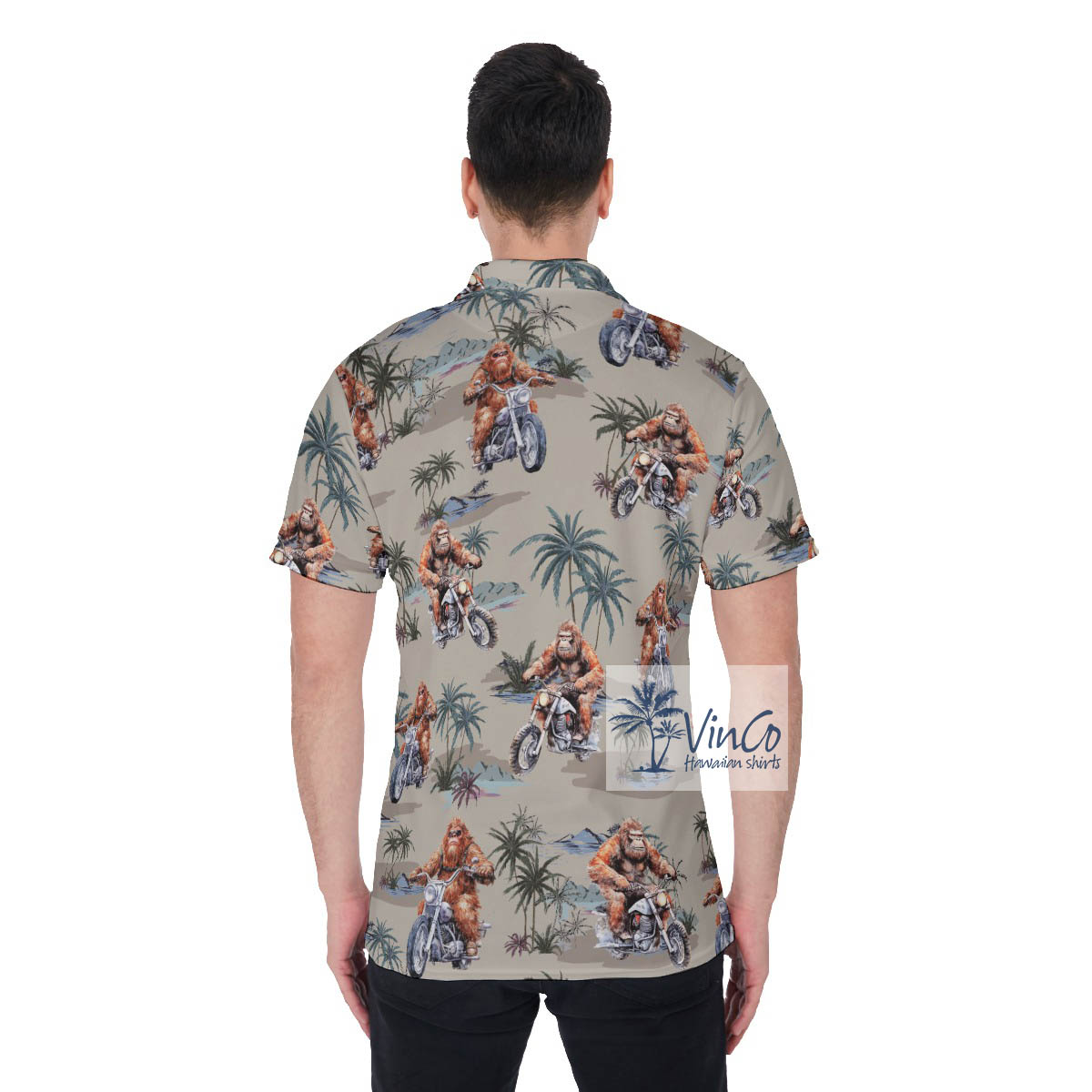 Funny Bigfoot Motorcycle Hawaiian Polo Shirt