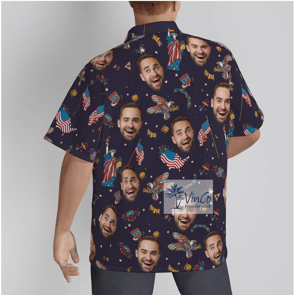 Funny Custom Face American Patriotic Men's Hawaiian Shirt