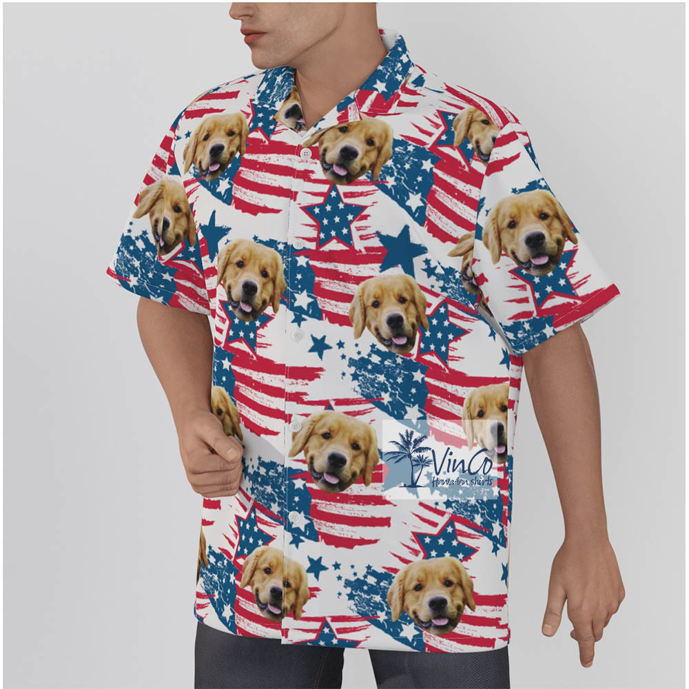 Patriotic Custom Dog Face Hawaiian Shirt