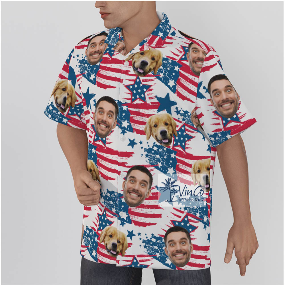 Personalized Custom Personalized Faces Patriotic Hawaiian Shirt