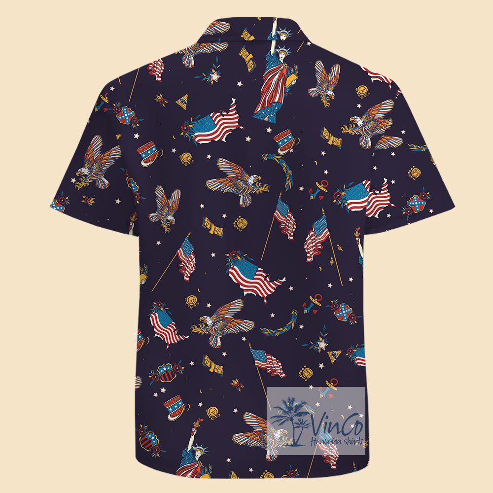 American Eagle And Statue of Liberty Cotton Hawaiian Shirt For Men