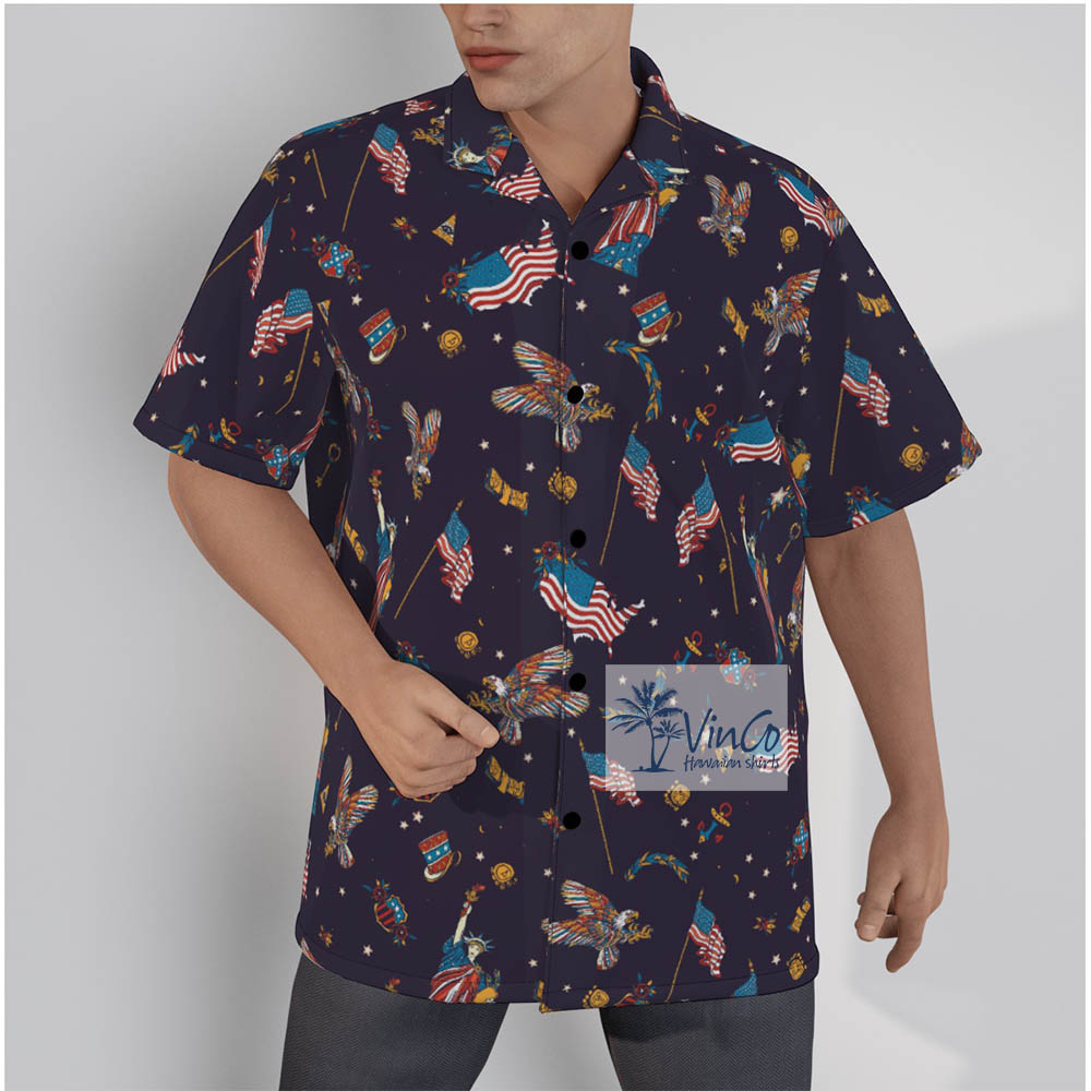 American Eagle And Statue of Liberty Cotton Hawaiian Shirt For Men