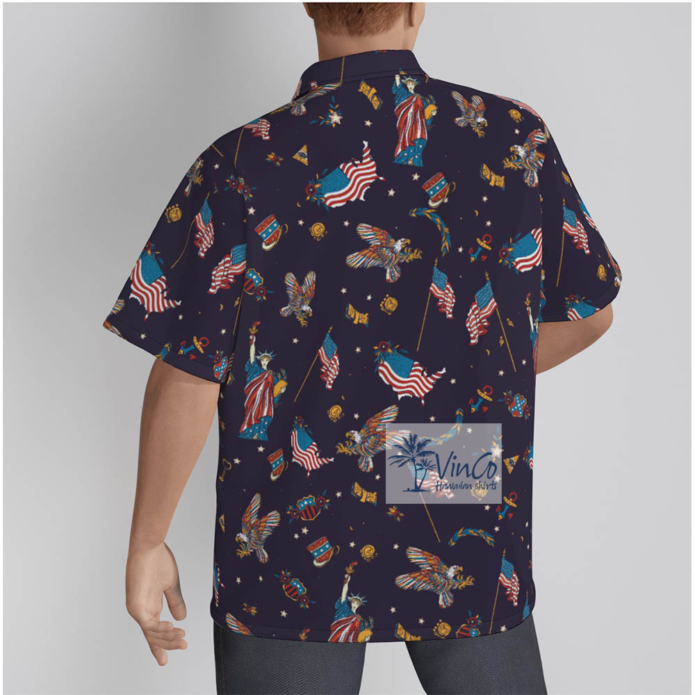 American Eagle And Statue of Liberty Cotton Hawaiian Shirt For Men