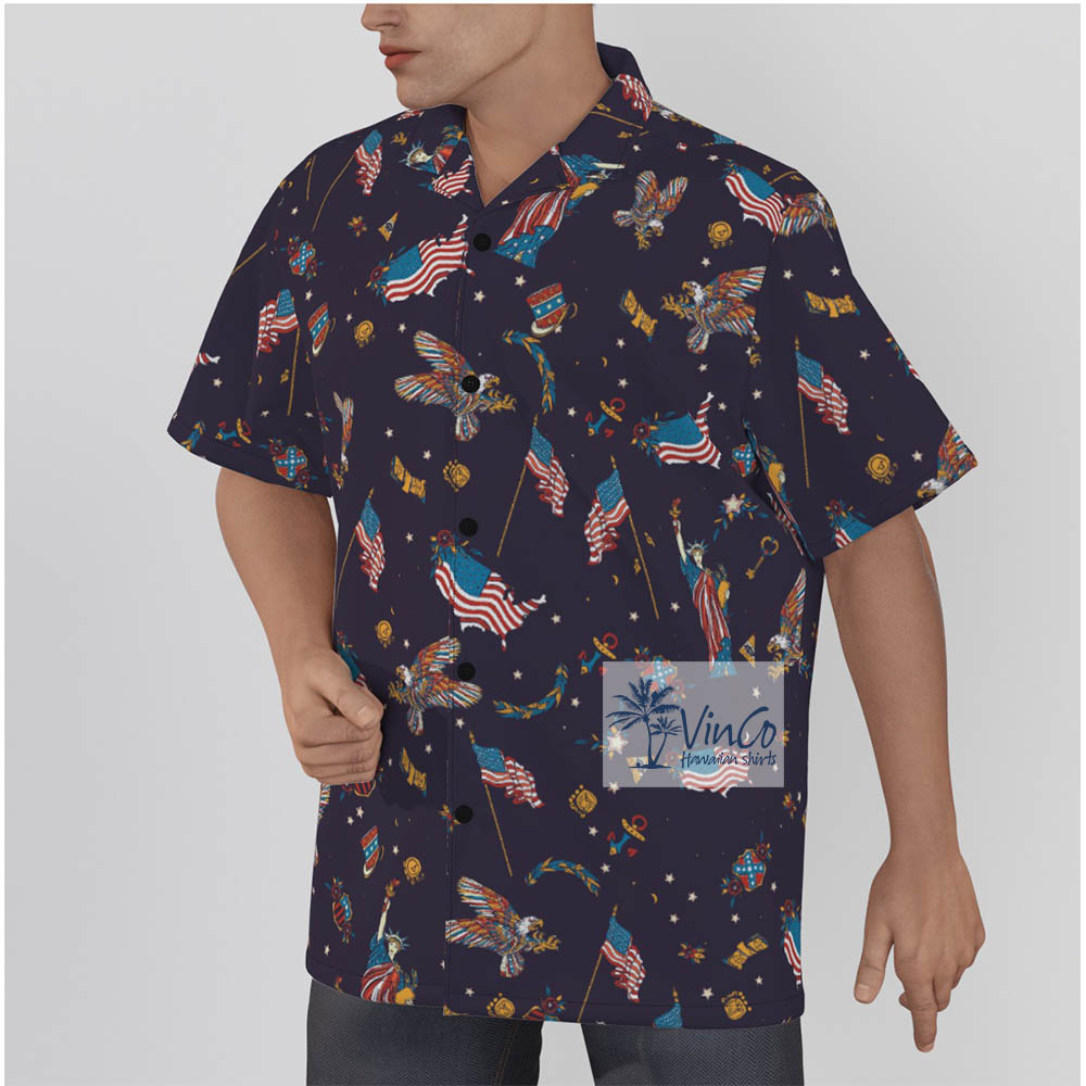 American Eagle And Statue of Liberty Cotton Hawaiian Shirt For Men