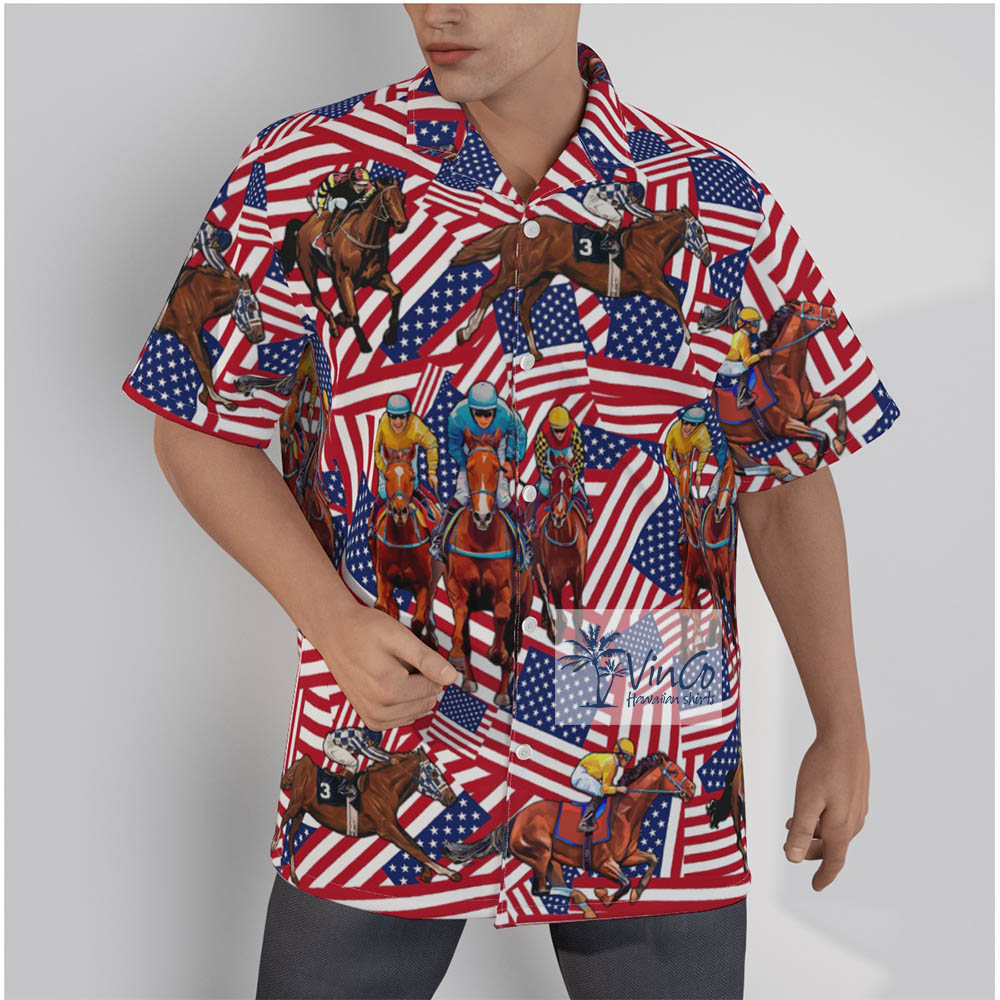 American Horse Racing Cotton Hawaiian Shirt