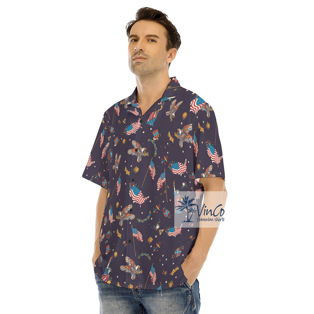 American Eagle Statue of Liberty Men's Hawaiian Shirt