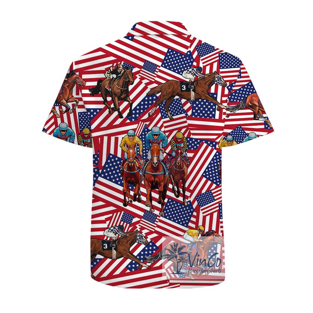 American Horse Racing Cotton Hawaiian Shirt