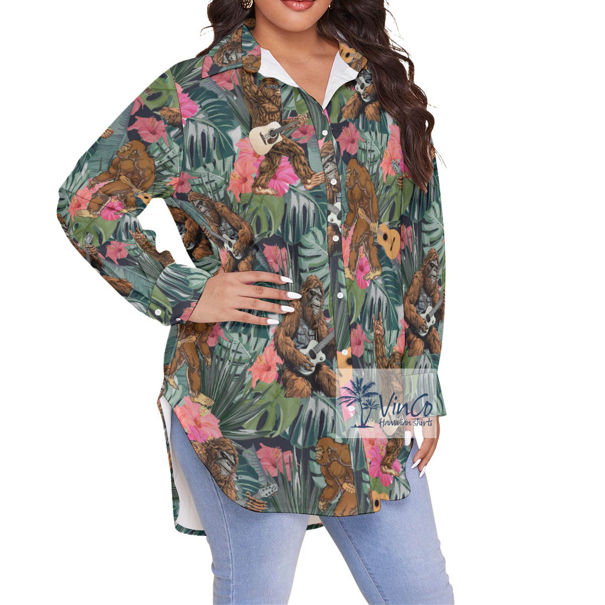 Funny Guitar Sasquatch Tropical Hawaiian Blouse Shirt
