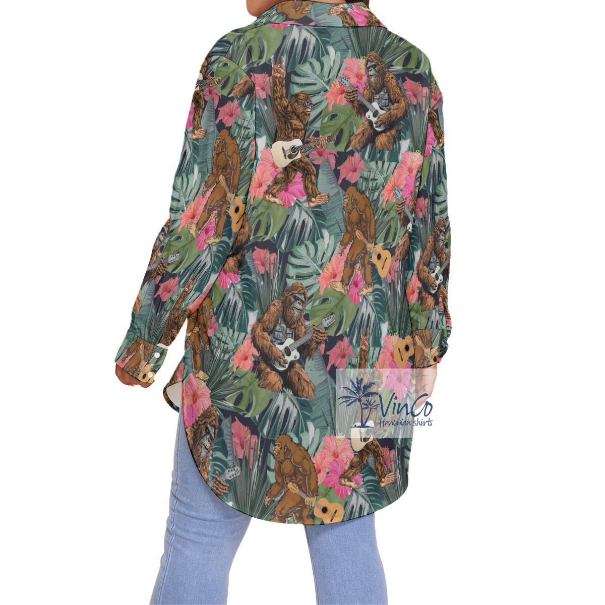 Funny Guitar Sasquatch Tropical Hawaiian Blouse Shirt