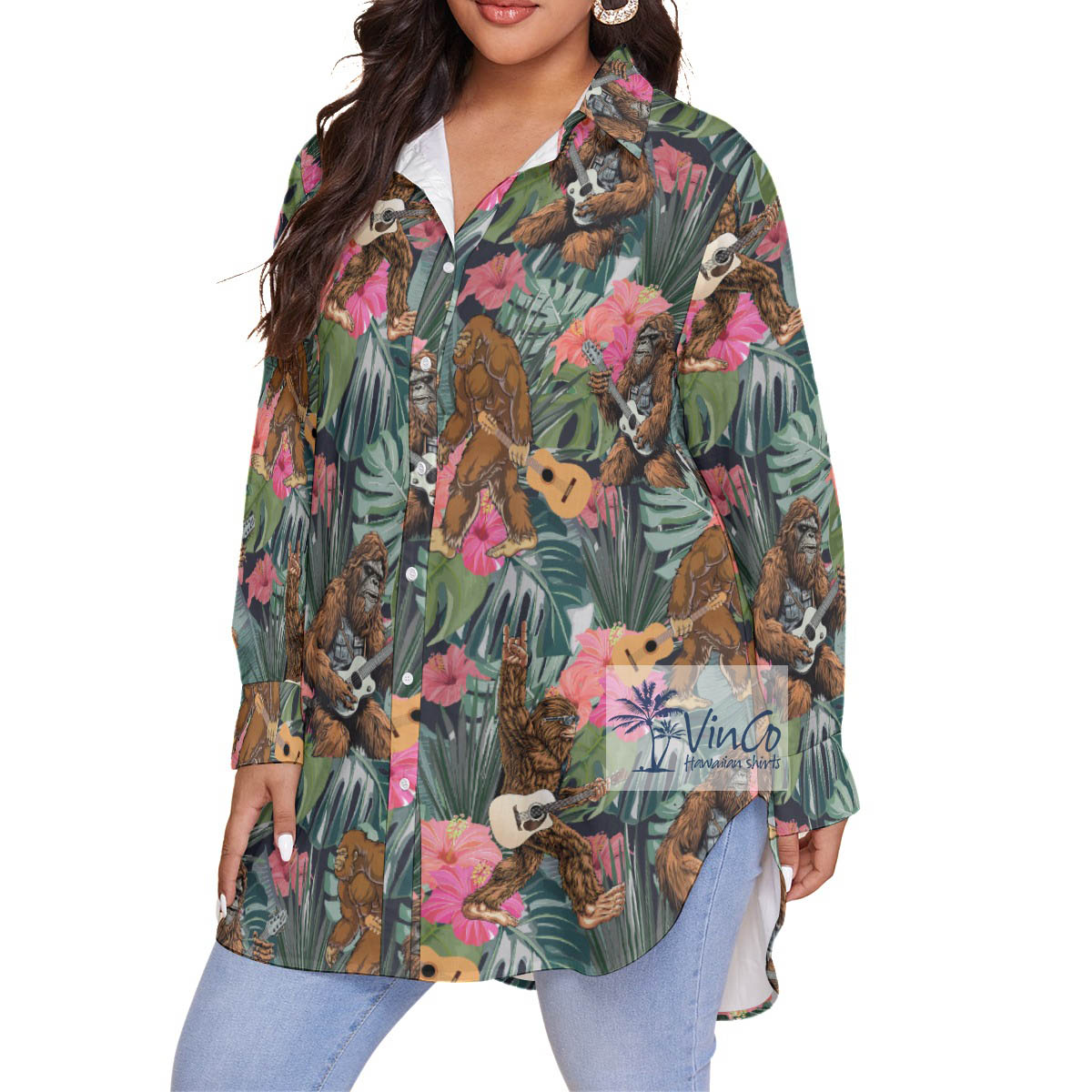 Funny Guitar Sasquatch Tropical Hawaiian Blouse Shirt
