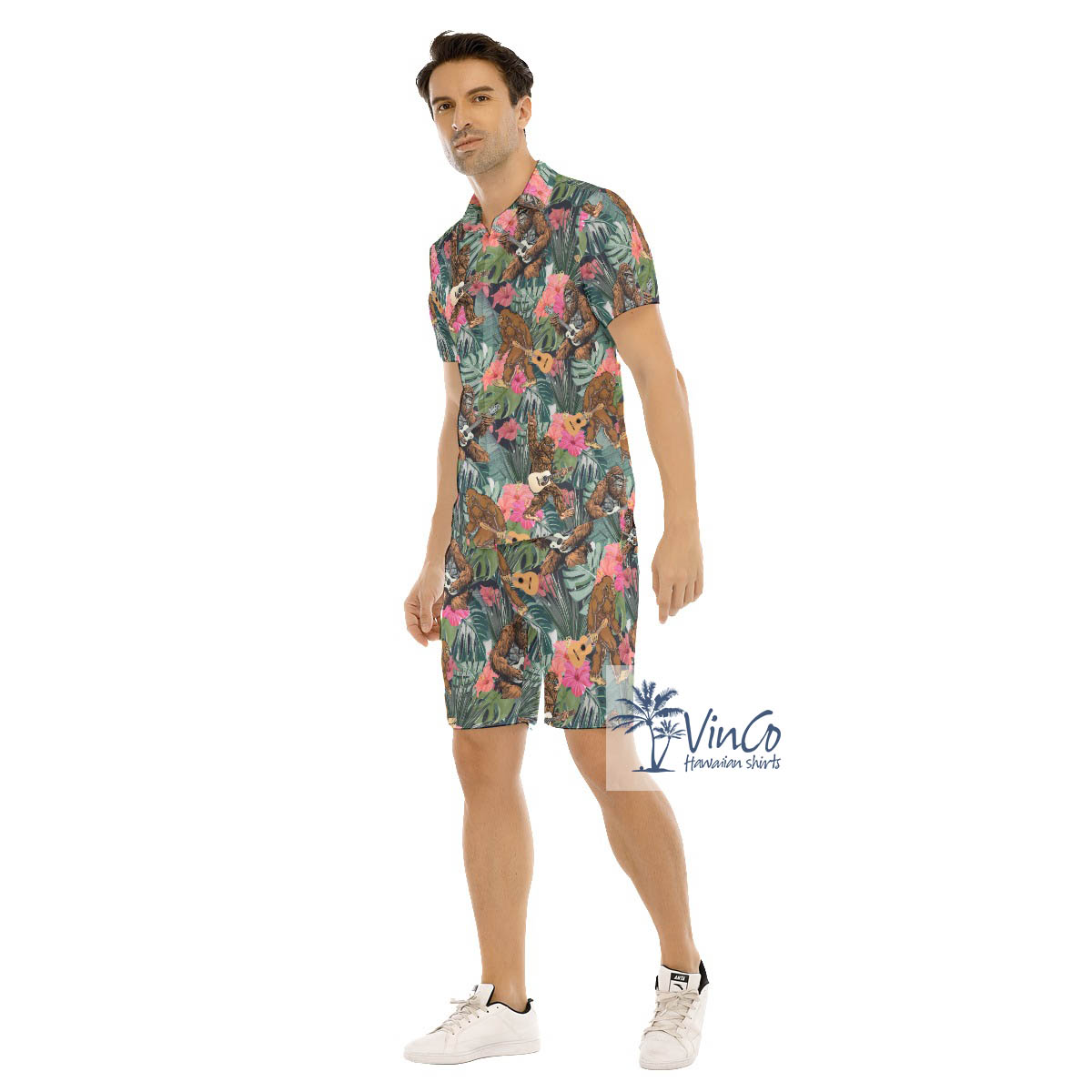 Tropical Bigfoot Guitar Hawaiian Shirt And Matching Shorts For Men