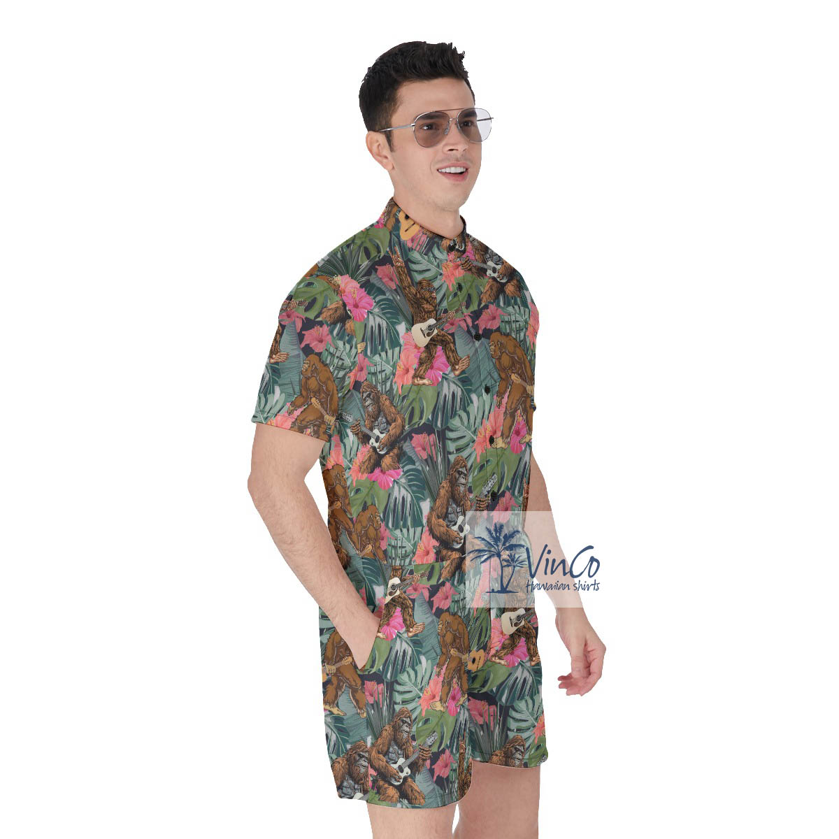 Tropical Bigfoot Guitar Hawaiian Romper For Men