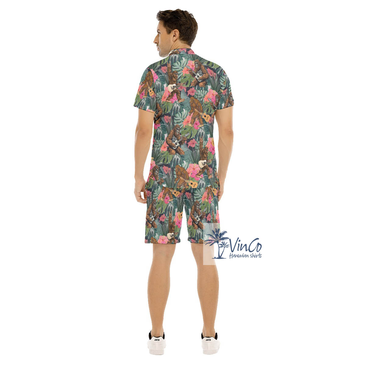 Tropical Bigfoot Guitar Hawaiian Shirt And Matching Shorts For Men