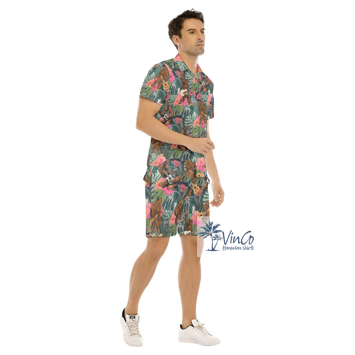 Tropical Bigfoot Guitar Hawaiian Shirt And Matching Shorts For Men