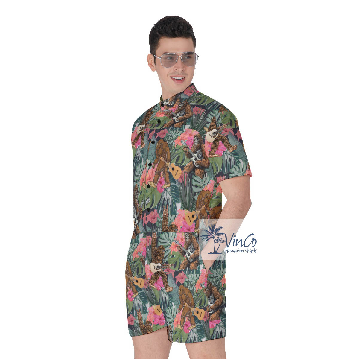 Tropical Bigfoot Guitar Hawaiian Romper For Men